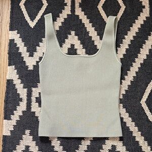 Open Edit Ribbed Tank Top - Light Green